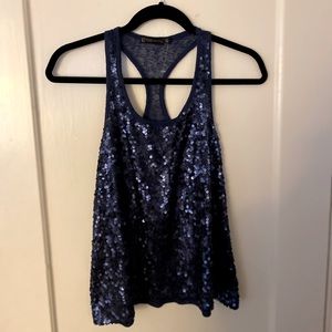 Navy sequin flowy tank top